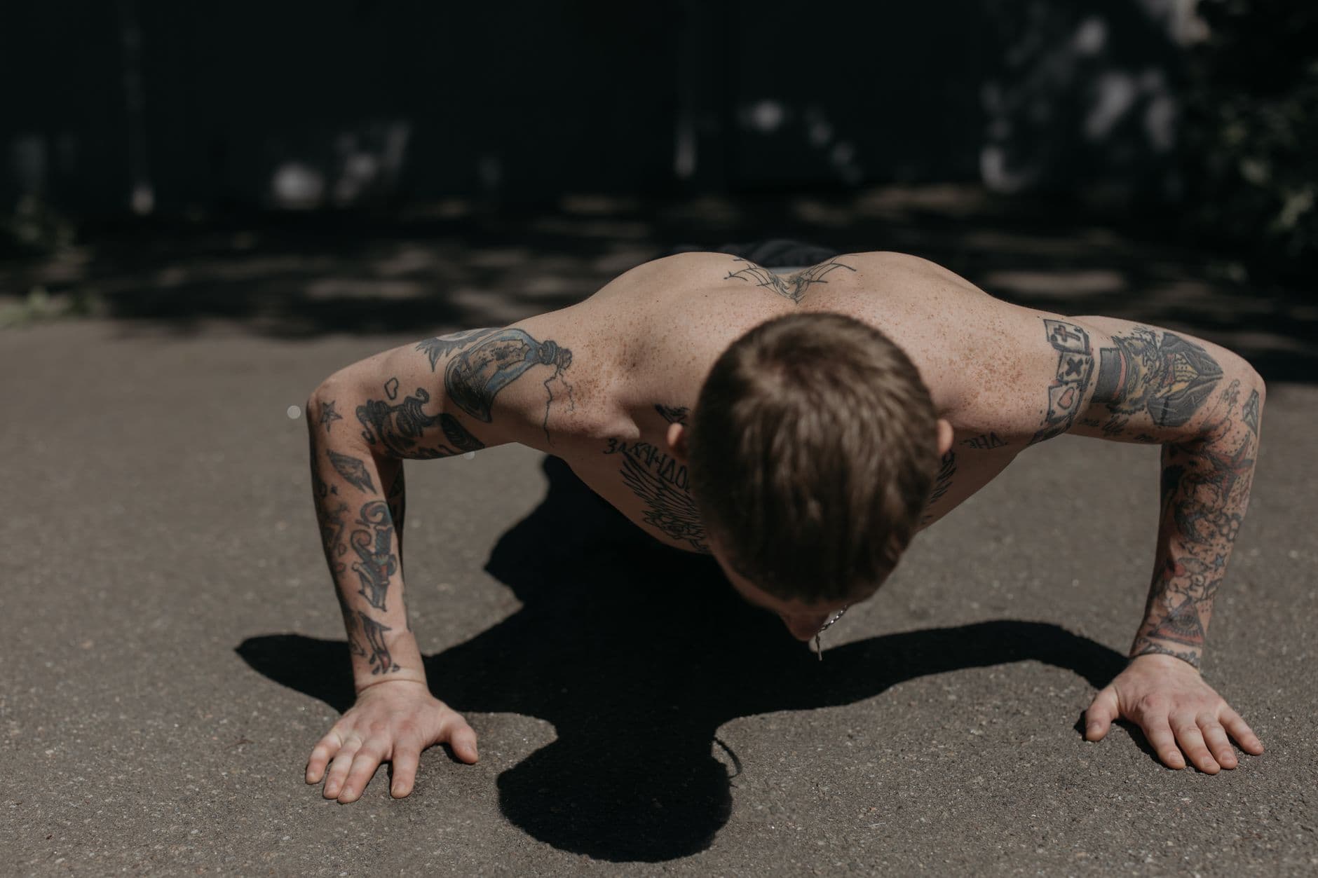 Push-ups on a concrete floor