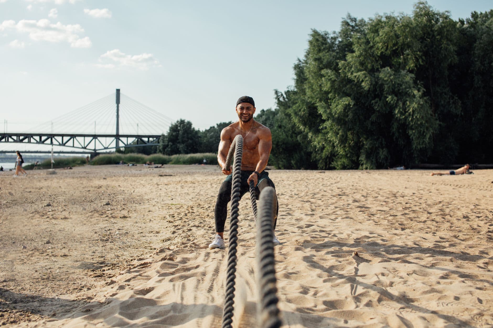 Battle rope work on sand