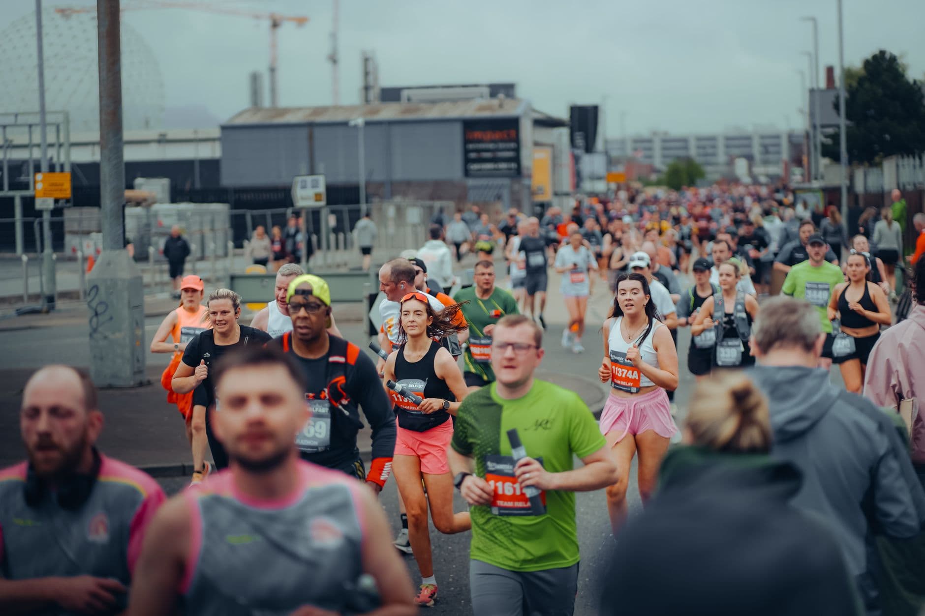 A dense field of runners on a city street during a race